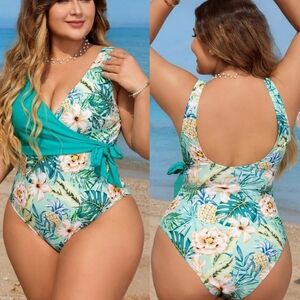 {3XL} NWOT SHEIN Tropical Splice Swimsuit Curve Plus Size Summer Beach Vacation